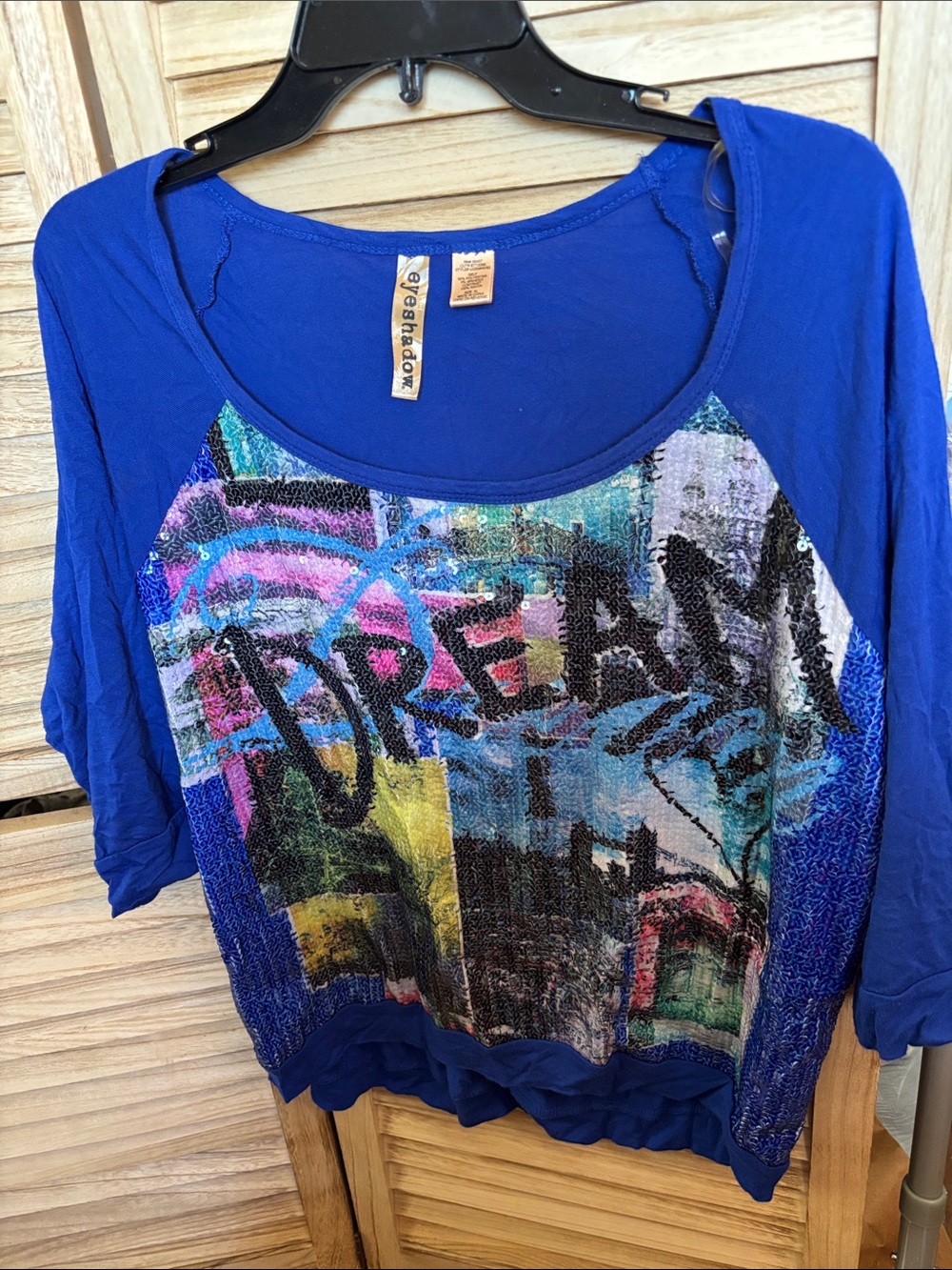 FINAL MARKDOWN Eyeshadow Royal Blue Scoop-Neck Sequin Graphic Pullover XL